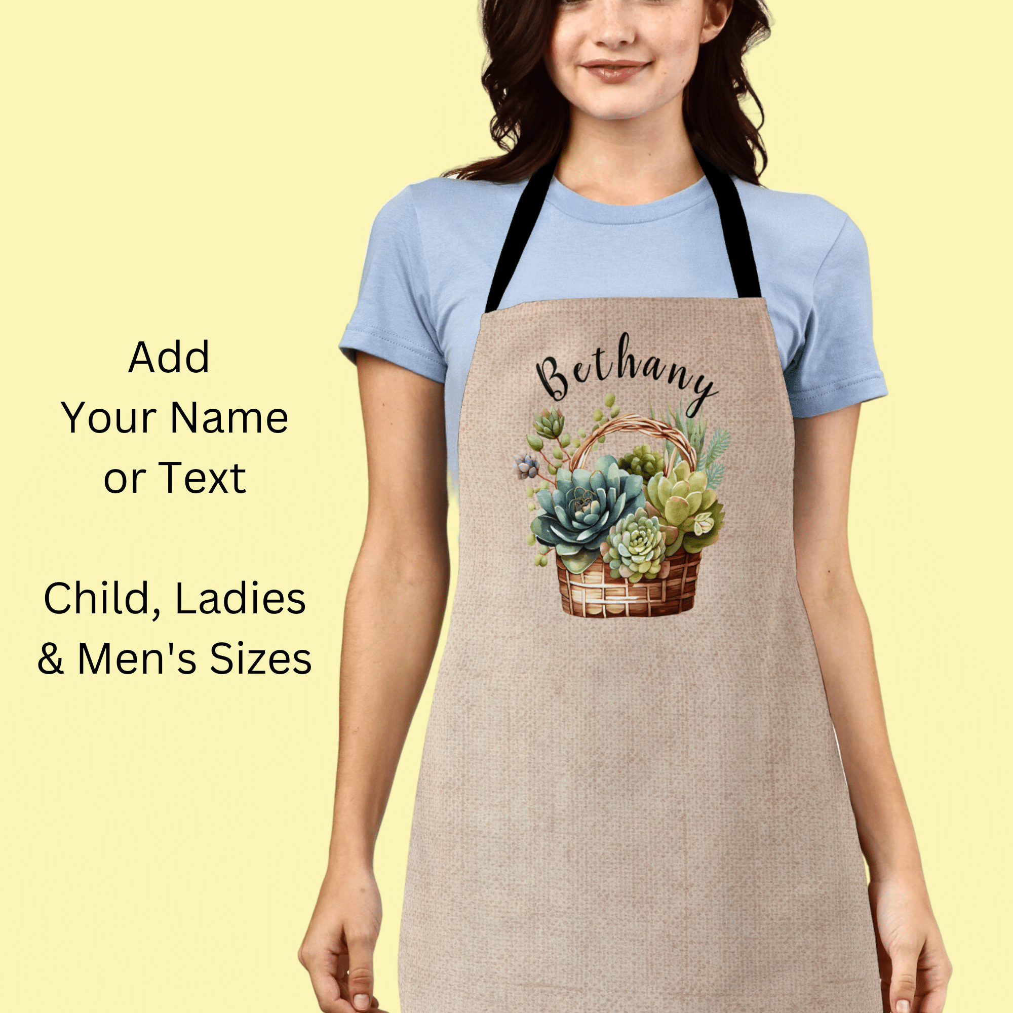 Add a Name or Text to this basket of succulents Apron - click for all the details