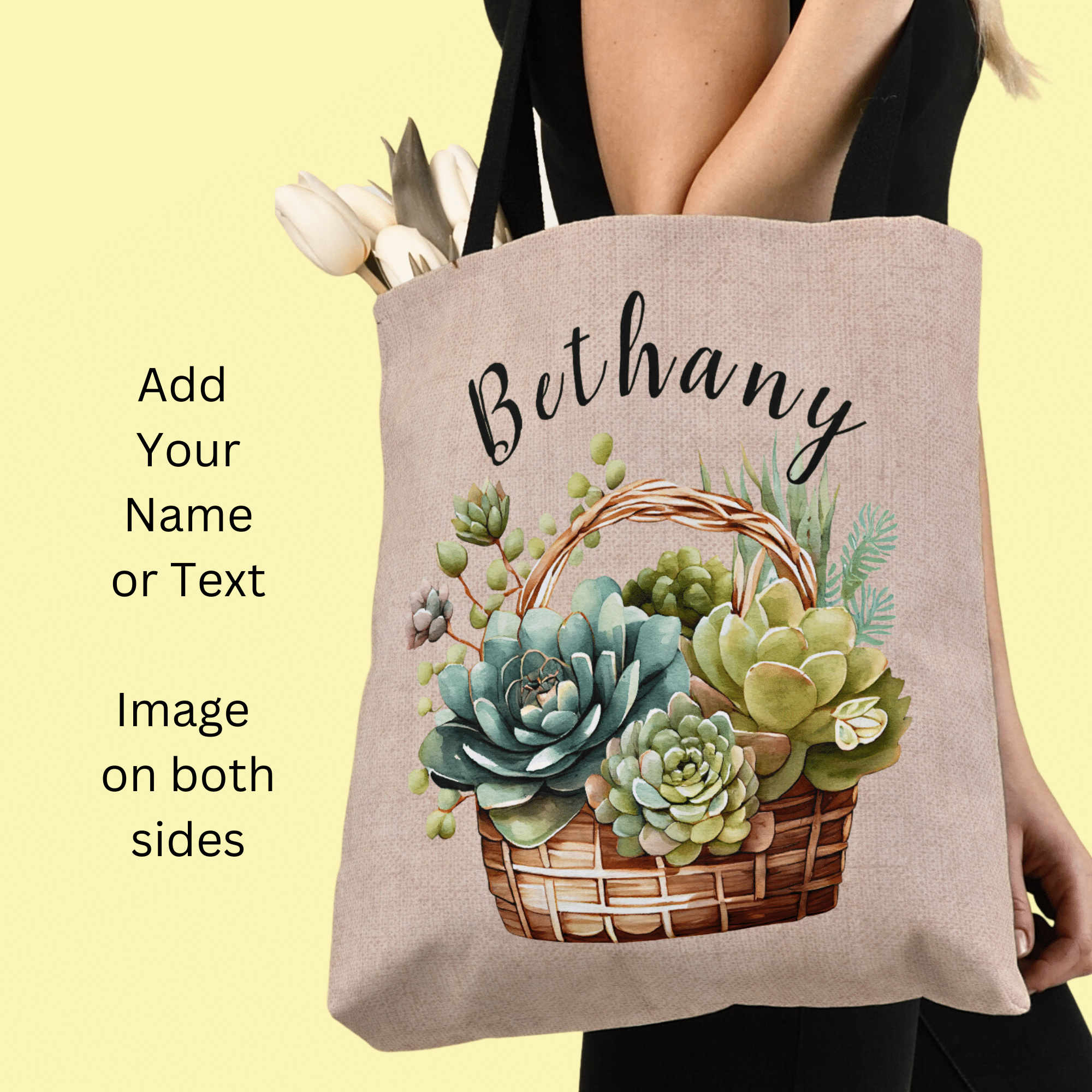 Add your Name or other text,  Basket of Succulents Tote - Click to see all the details