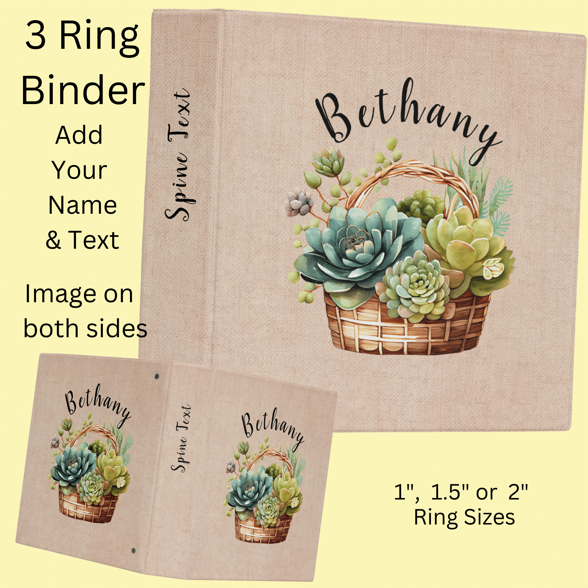 Add Name & Spine Text to Basket of Succulents 3-Ring Binder - Click for all the details.