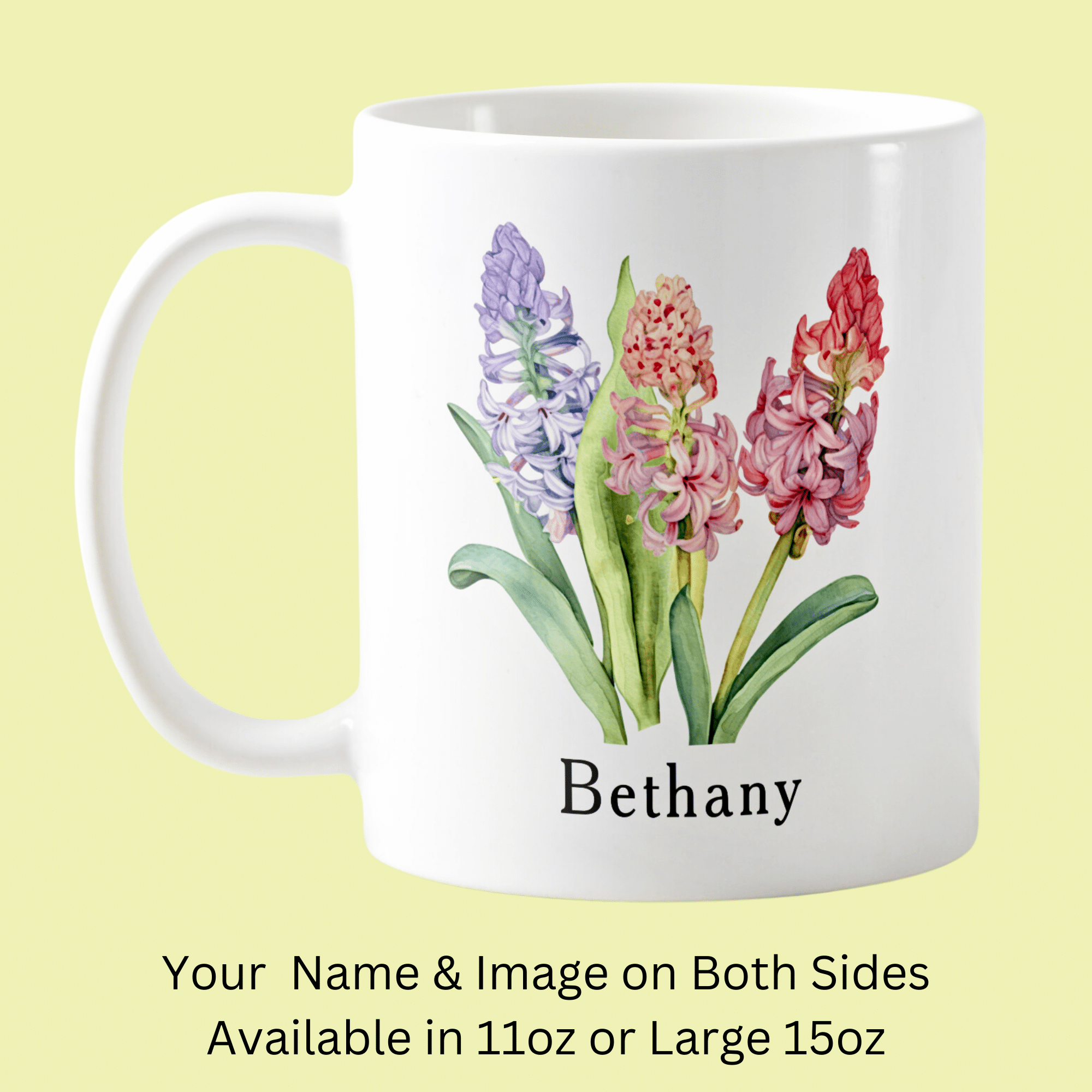 Add a name or other text on this Hyacinth Coffee Mug - click for all the details