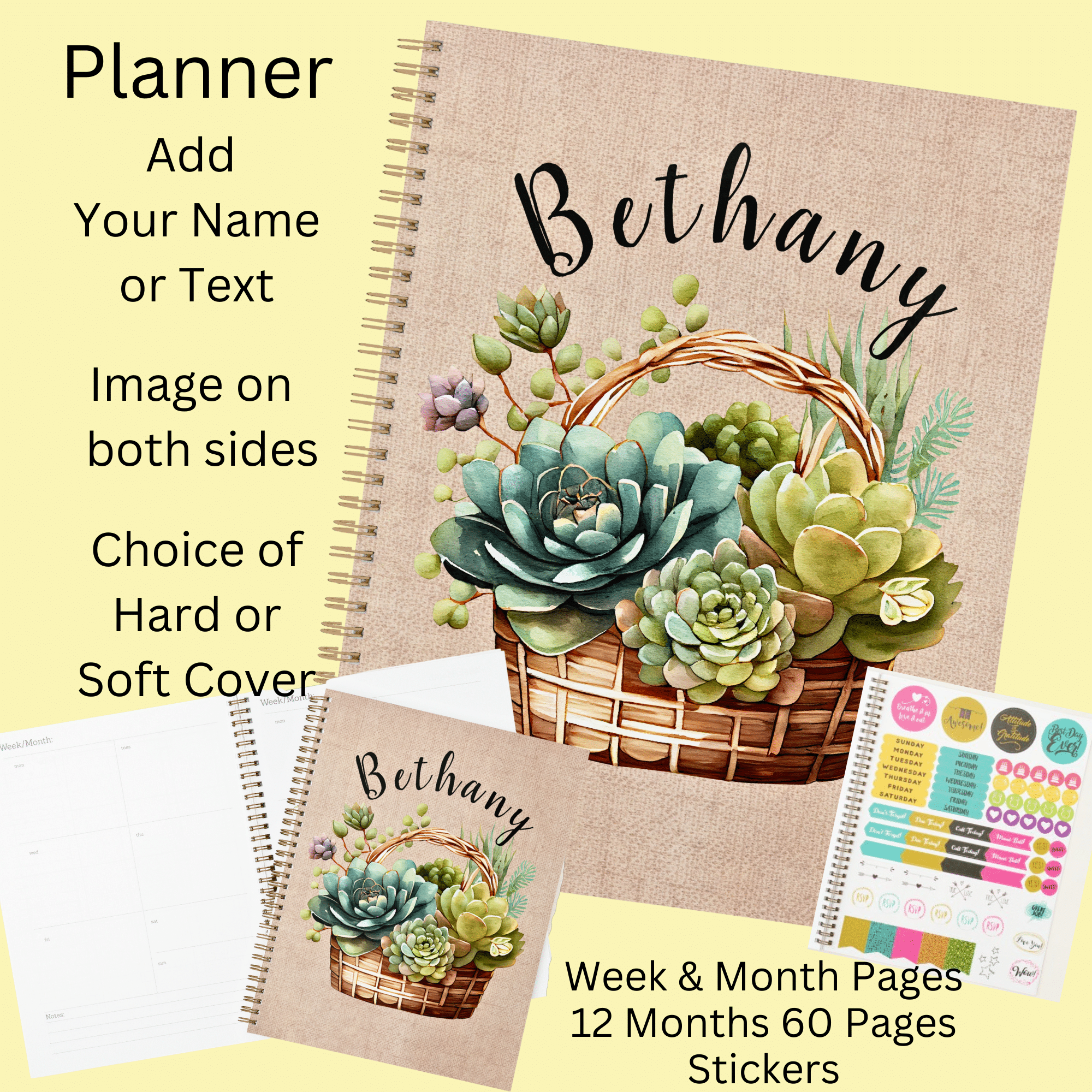 Add Name or Text - Basket of Succulents Planner - Click for all the Info